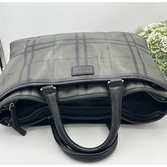 COACH‎ F71072 Gray Black Tattersall Metropolitan Tote Messenger Briefcase Bag - Picture 8 of 14